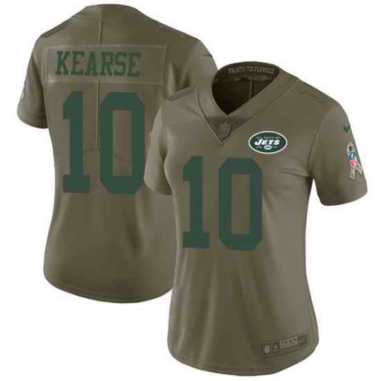 Nike Jets #10 Jermaine Kearse Olive Womens Stitched NFL Limited 2017 Salute to Service Jersey